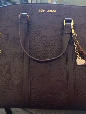 Betsey Johnson Brown Embossed Skull Tote Bag